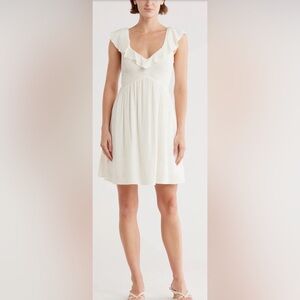 Topshop Stripe Ruffle Cotton Blend Minidress, Size 6 but fits 2-4 US